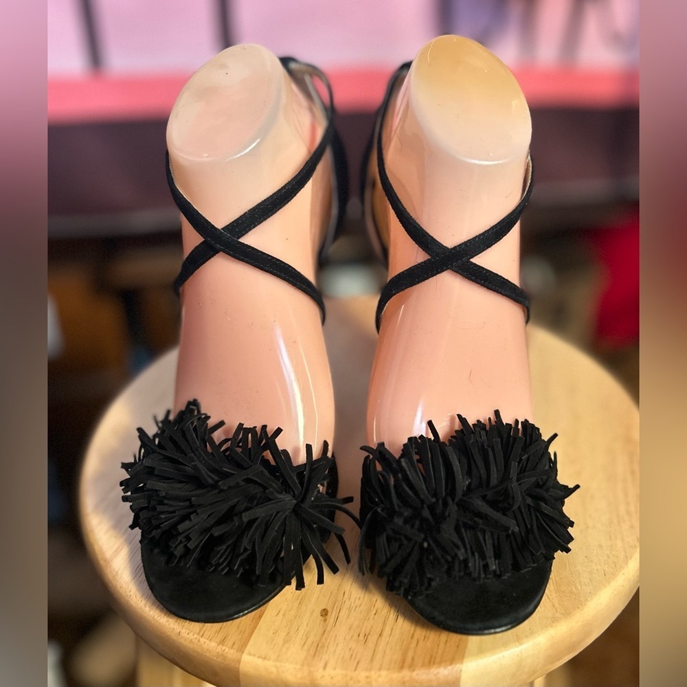 Sam Edelman Black Aisha Fringe Strappy Heeled Sandals Size 7.5 EUC! - Picture 2 of 7